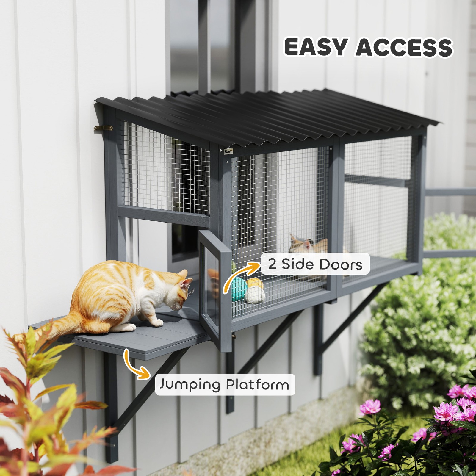 Outdoor Cat Catio, Cat Enclosure Window Perch with Jumping Platform