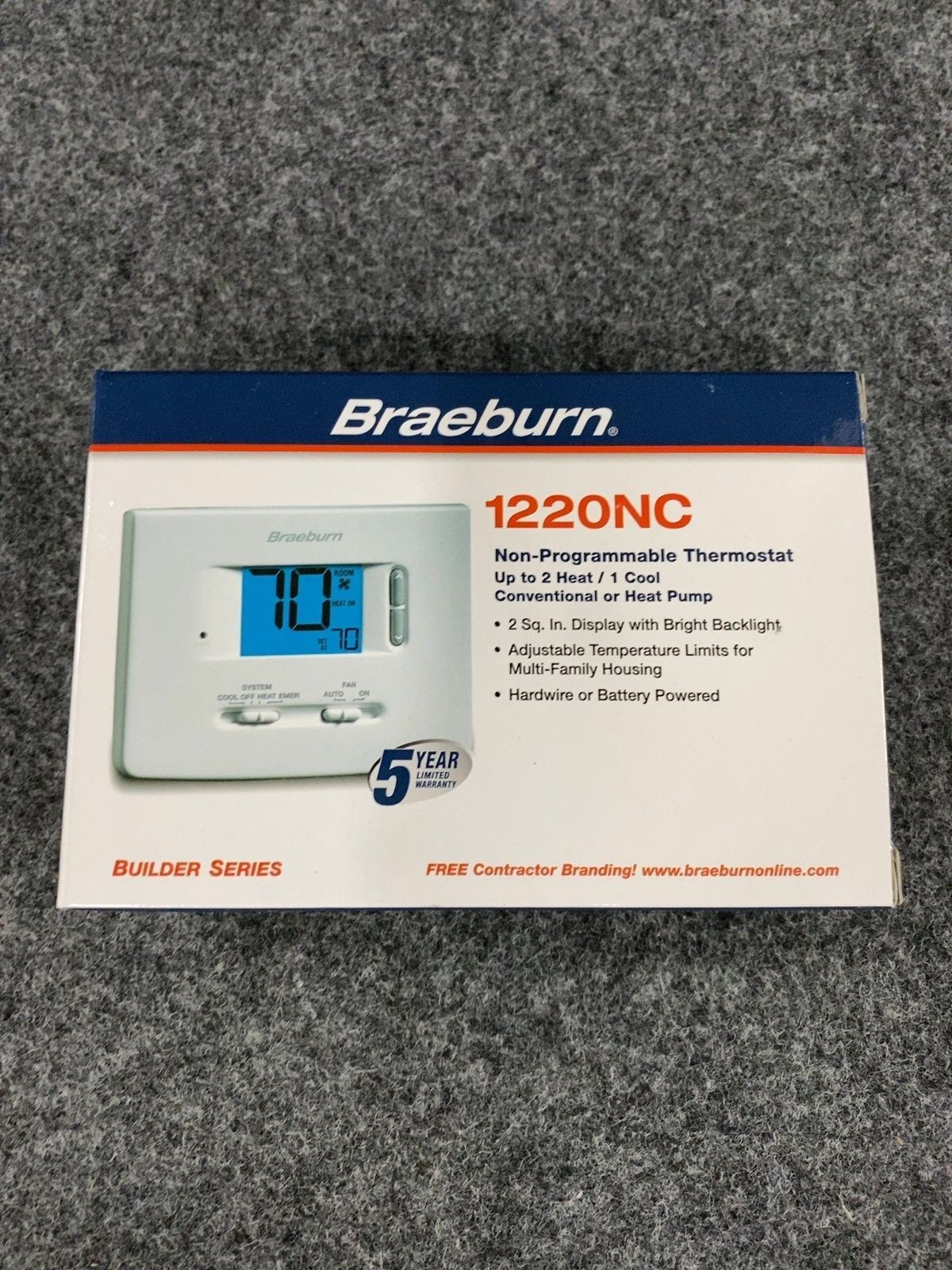 BRAEBURN 1220NC Thermostat, Non-Programmable, 2H/1C