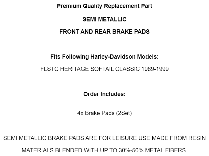 Front Rear Brake Pads for Harley Davidson Flstc Heritage Softail Classic 1989-99