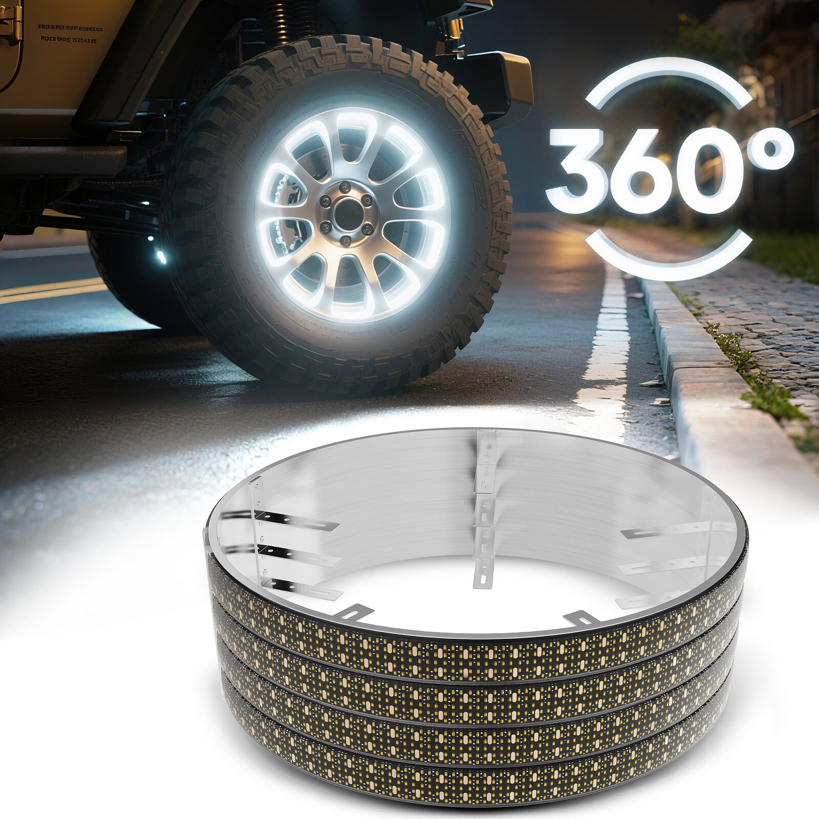 4Pcs 300W 17" Inch 5-Row Pure White LED Wheel Lights Car Rim Lights Ultra-Bright