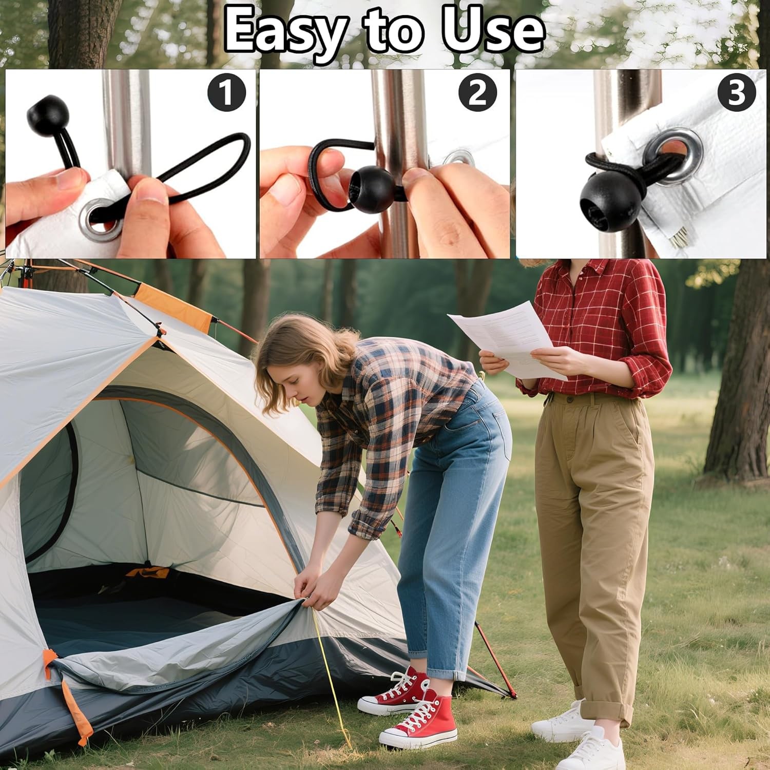 4" Inch Black Ball Bungee Bungie Cord Canopy Tarp Tie Downs Straps New Lot