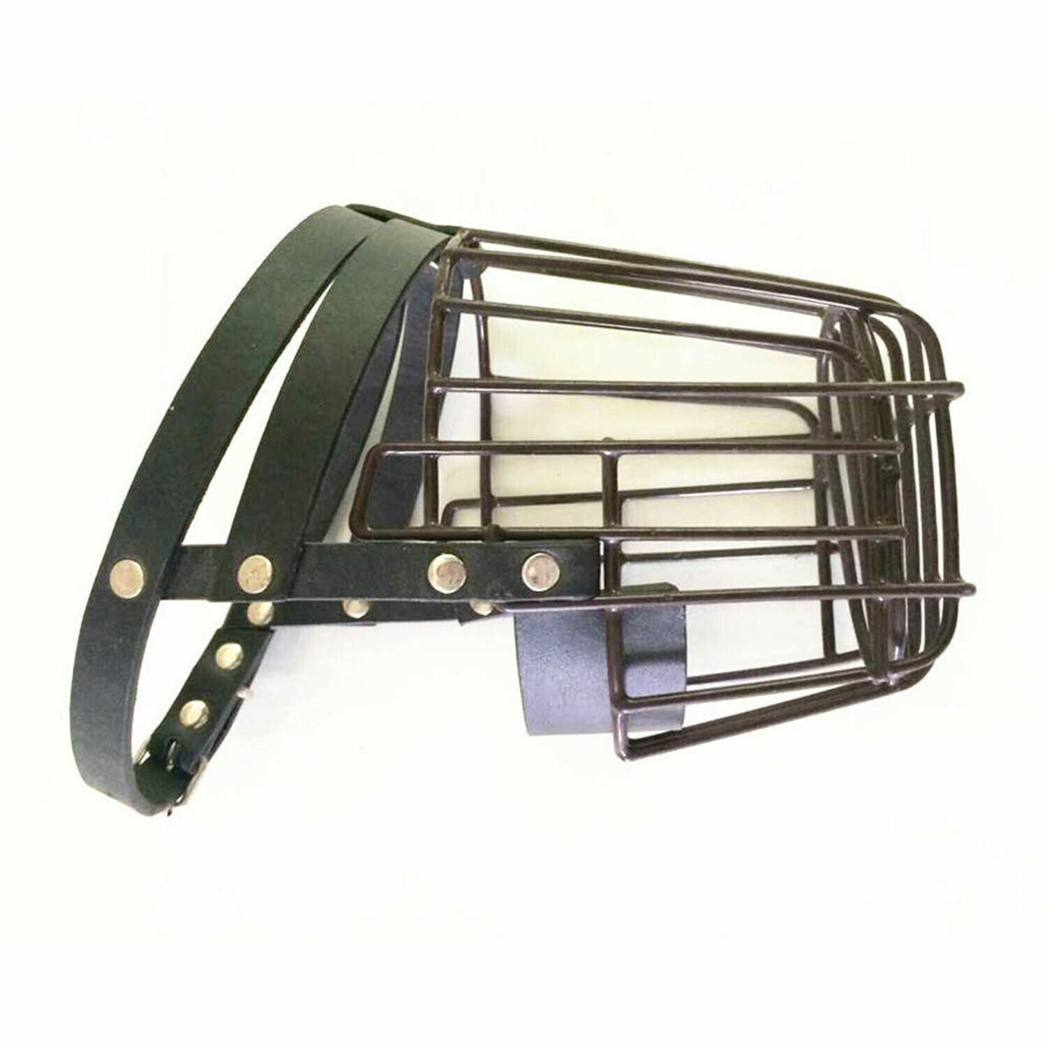 Metal Wire Leather Basket Cage Dog Mouth Muzzle w Adjustable Straps No Bite Bark