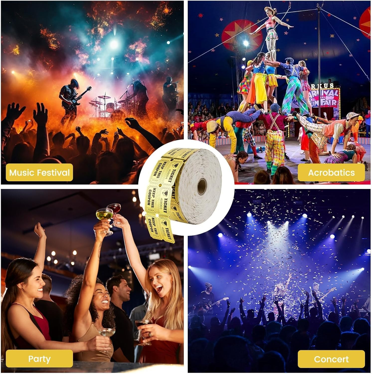 1000 Raffle Tickets Gold Double Roll Metallic Gold Foil,Events Carnivals,Entry,