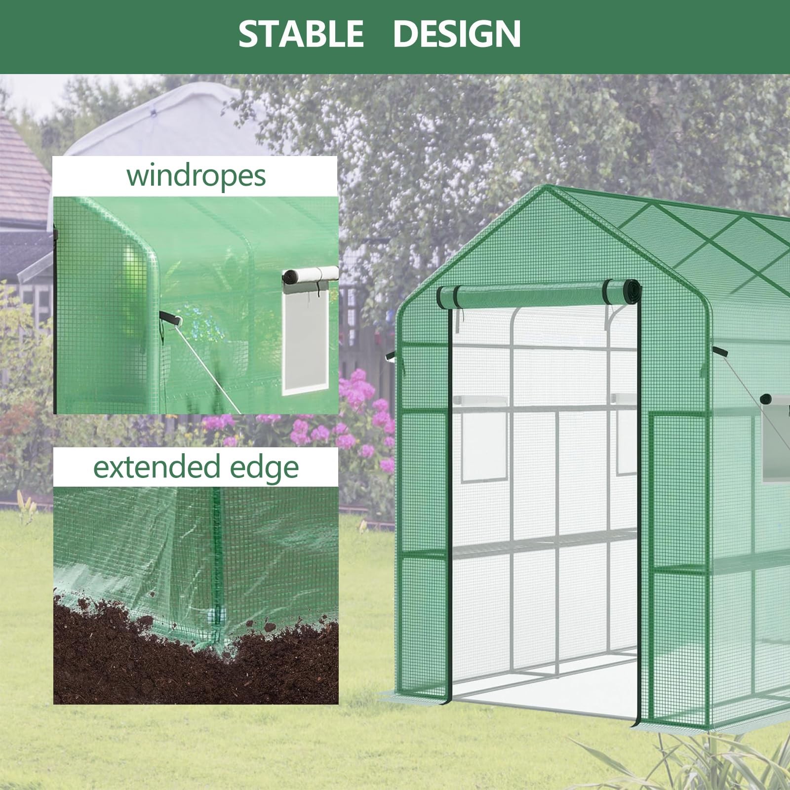 Large Portable Greenhouse with 8 Shelves 56x85x76", Outdoor Garden Use PE Cover