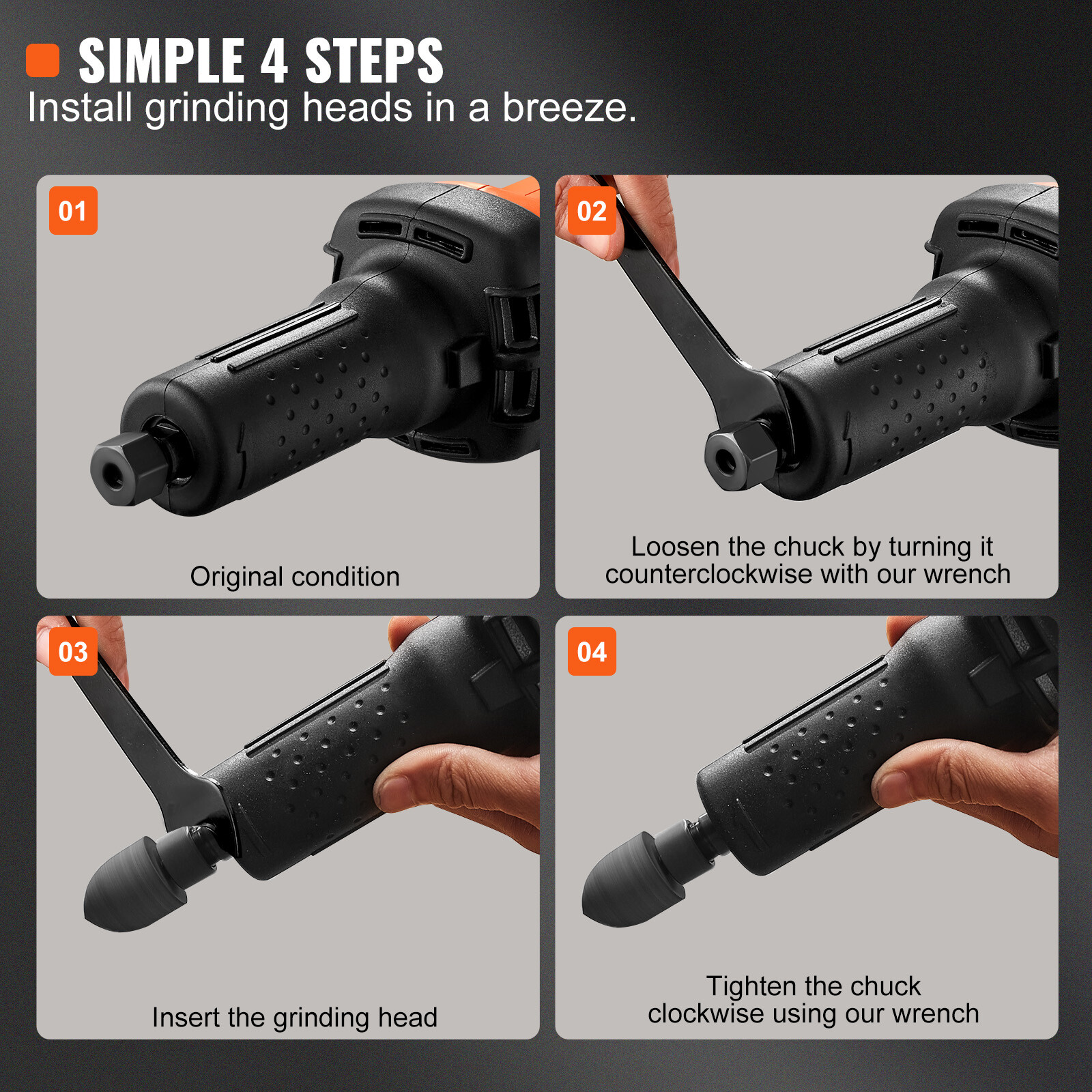 VEVOR Die Grinder 1/4" Heavy Duty Straight Die Grinder 30000RPM 6 Variable Speed