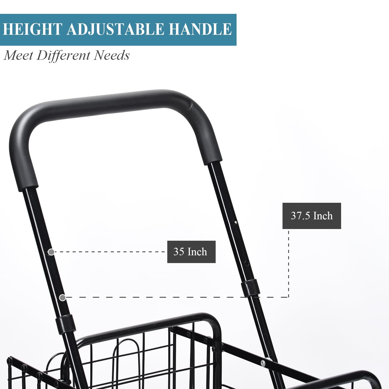Foldable Heavy Duty Grocery Cart Adjustable Handle Extra Basket 360 Wheels