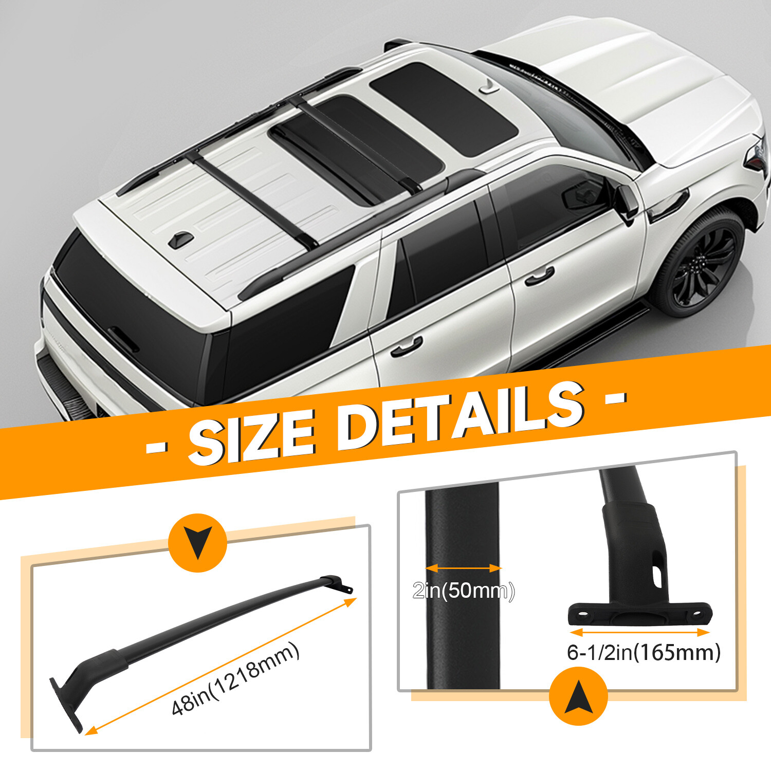 Roof Rack Rail Crossbars Black Set 2-pc w/ Hardware For Ford Expedition 18-24