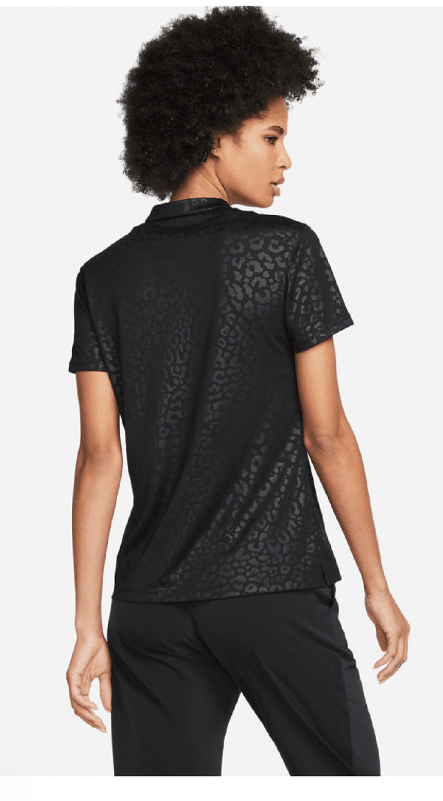 Nike Women Golf Dri Fit Short Sleeve Shirt BLACK SMALL Cheetah NWT BRAND NEW!