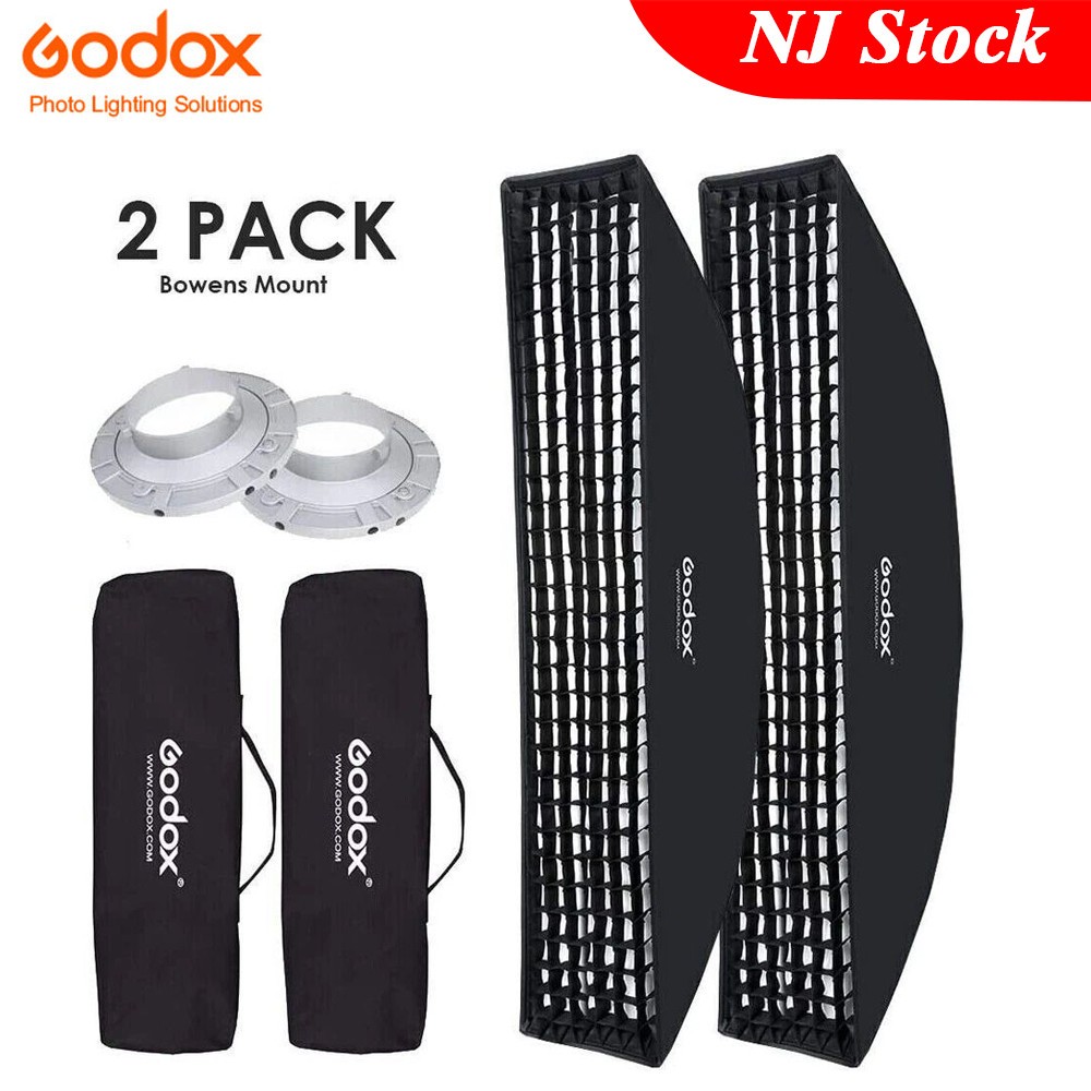 US Godox 22x90cm Rectangle Bowens Mount Strip Softbox with Grid For Strobe Flash