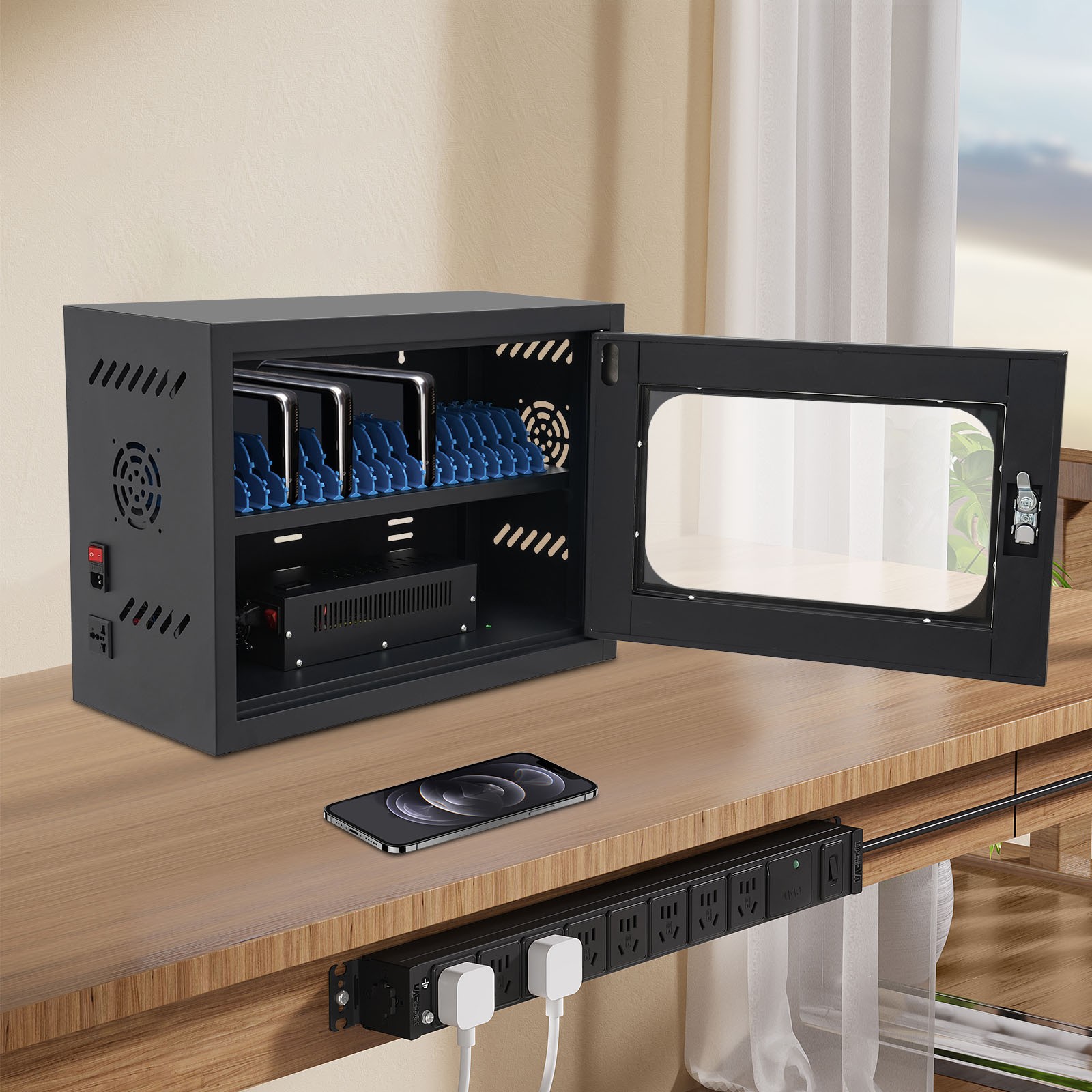 Charging Cabinet for Cellphones & Tablet Computers, 20-Device Charging Station