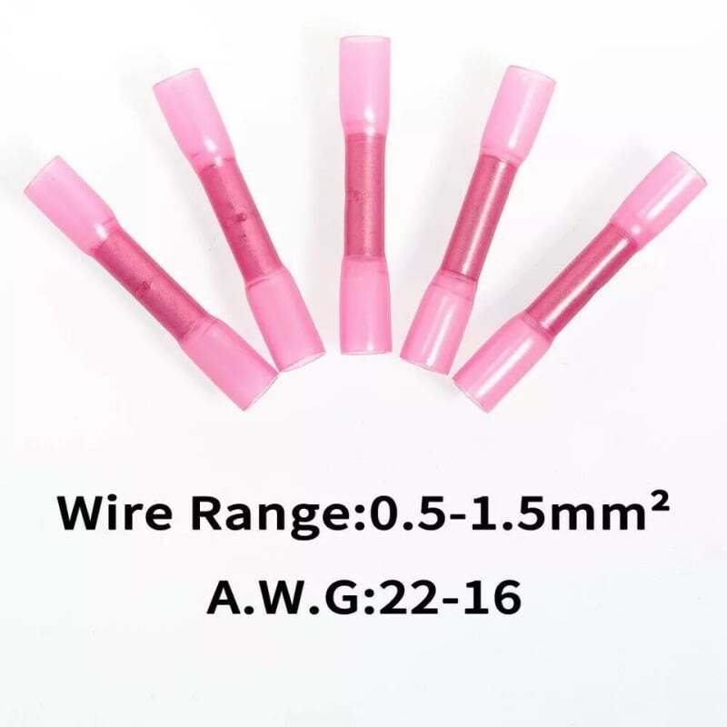 100Pcs 22-16AWG Red Heat Shrink Wire Butt Connectors Waterproof Splice Terminals