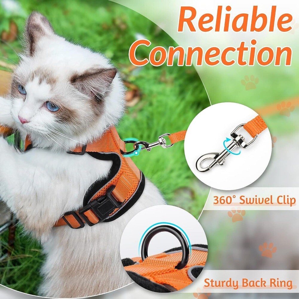 rabbitgoo Cat Harness and Lead Escape Proof Adjustable Reflective Vest Orange