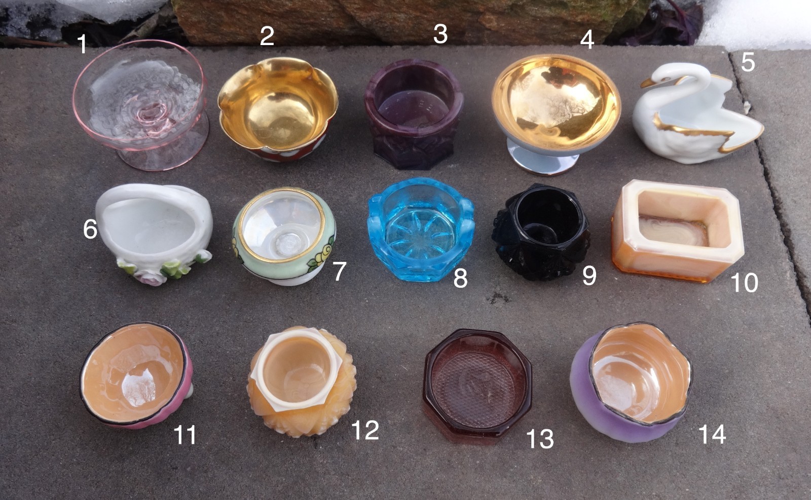 Buyer's Choice: Porcelain/Colored Glass Open Salt Dip, Cellar, Dishes!