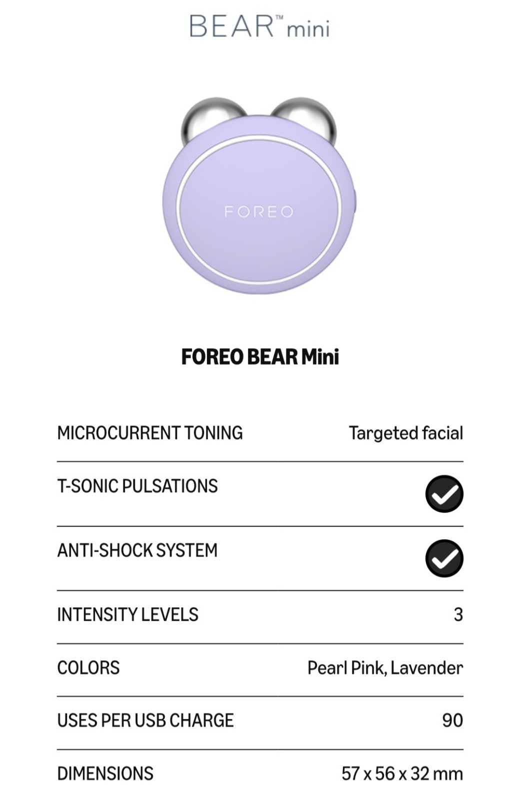 FOREO BEAR MINI Facial Toning Device Lavender. Fast Shipping Brand New In Box