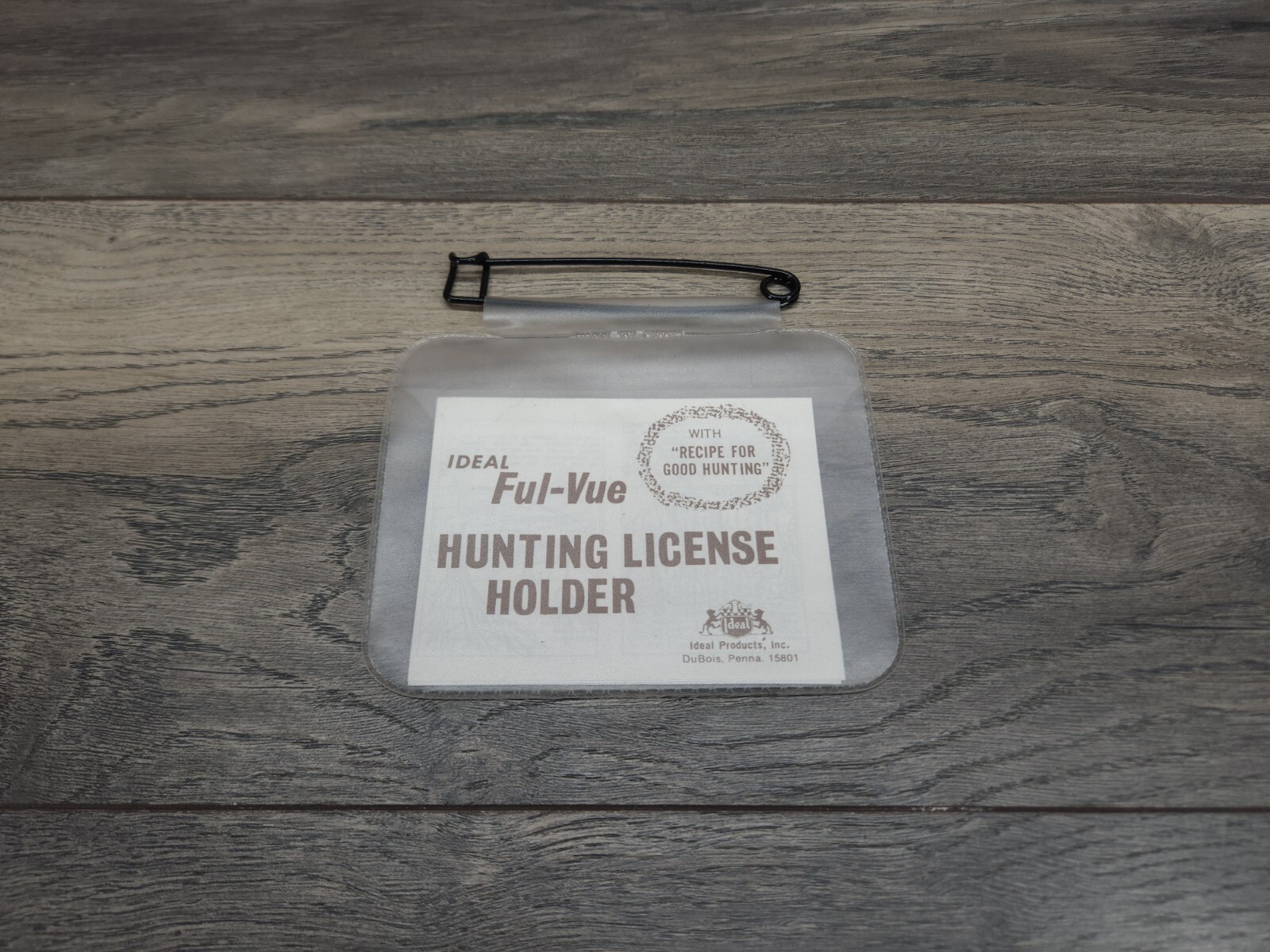 Vintage Ideal Products DuBois Ful Vue Hunting License Holder Clear With Pin