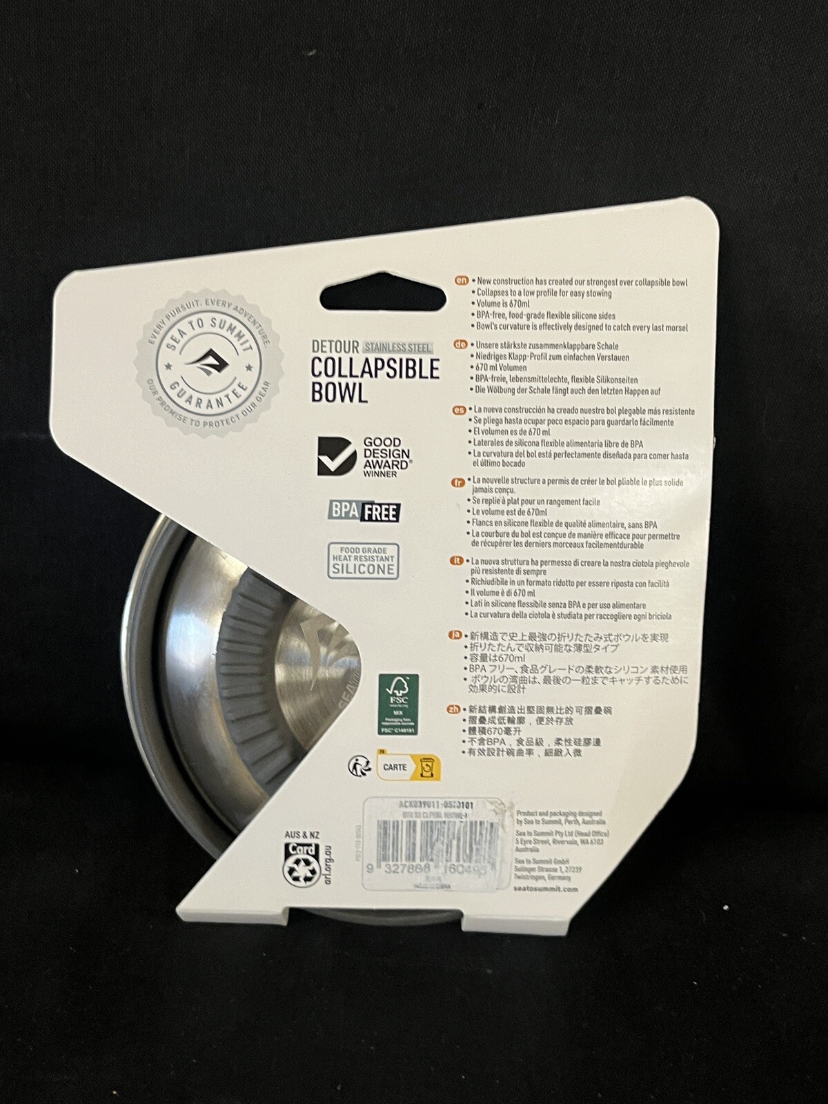 Sea to Summit Detour Stainless Steel Collapsible Bowl - Medium Beluga Black