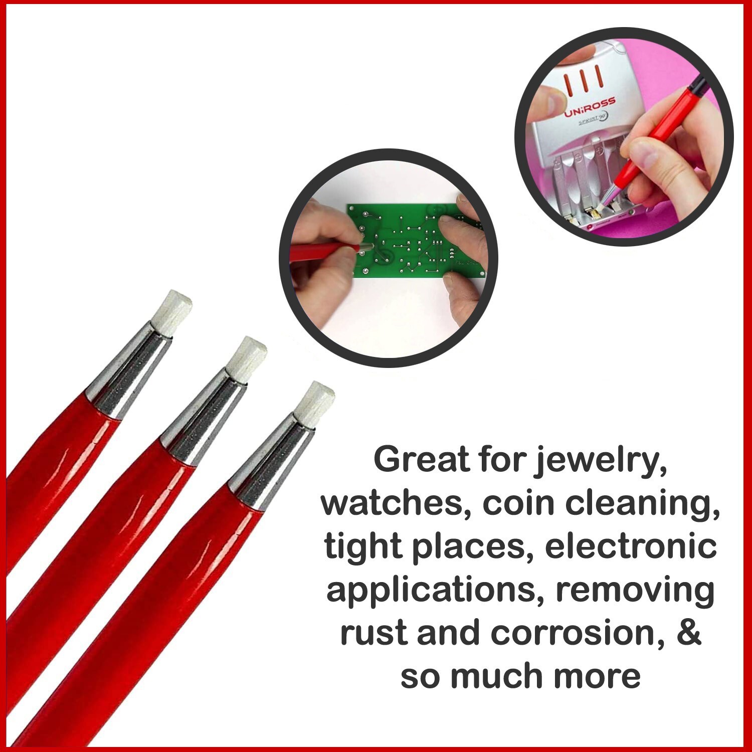 Pack of 3 Fiber Glass Scratch Brush Pencil Clean Remove Rust Dirt Jewelry Watch