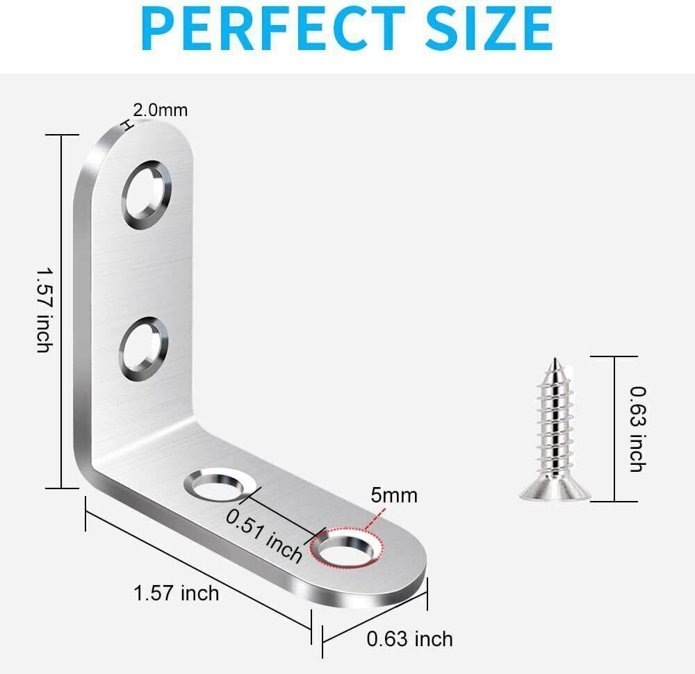 Stainless Steel L-Shaped Bracket Corner Brace 1.5in 90 Degree Angle Corner Lot