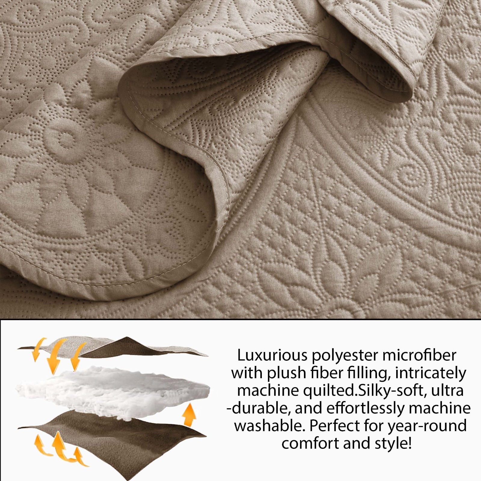 Quilted Floral Bedspread with Pillow Shams 3 Piece Soft Bedding Throw Queen King