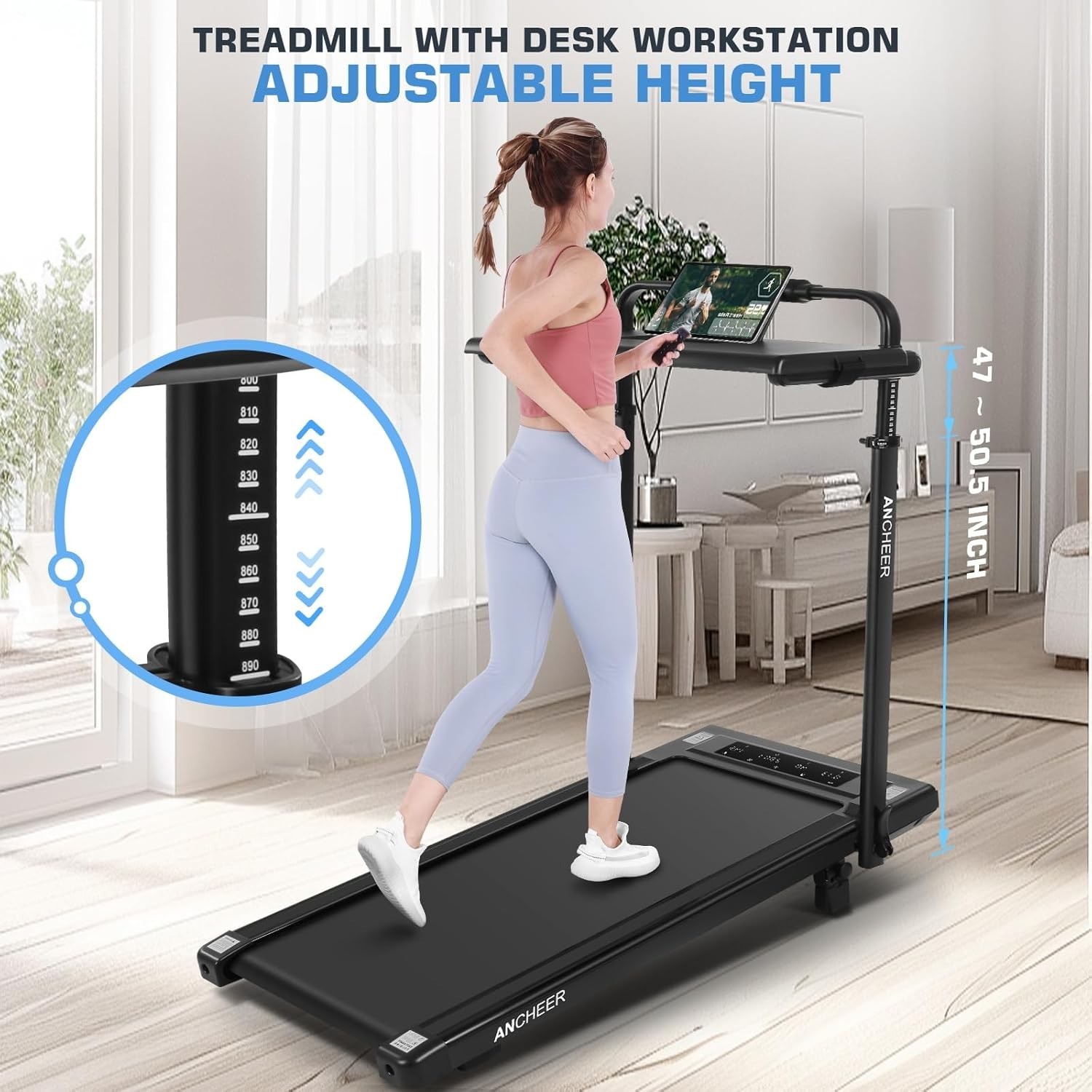 Foldable Treadmill with 12%Incline, 3.5HP Powerful Treadmill w/Adjustable Height