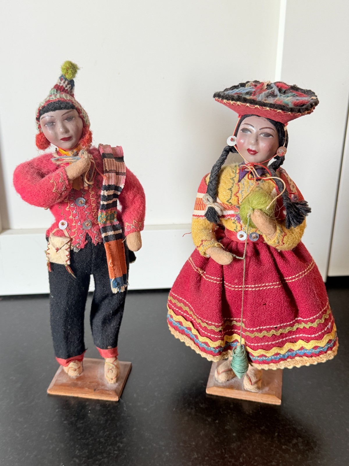 Vintage Peruvian Folk Art Dolls Pair Handcrafted Andean Highland Textile Figures