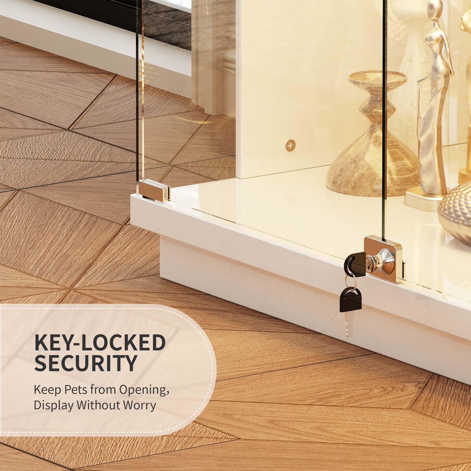 Gurexl Glass Display Cabinet with Lock, Display Cases with 3-Color LED Lights