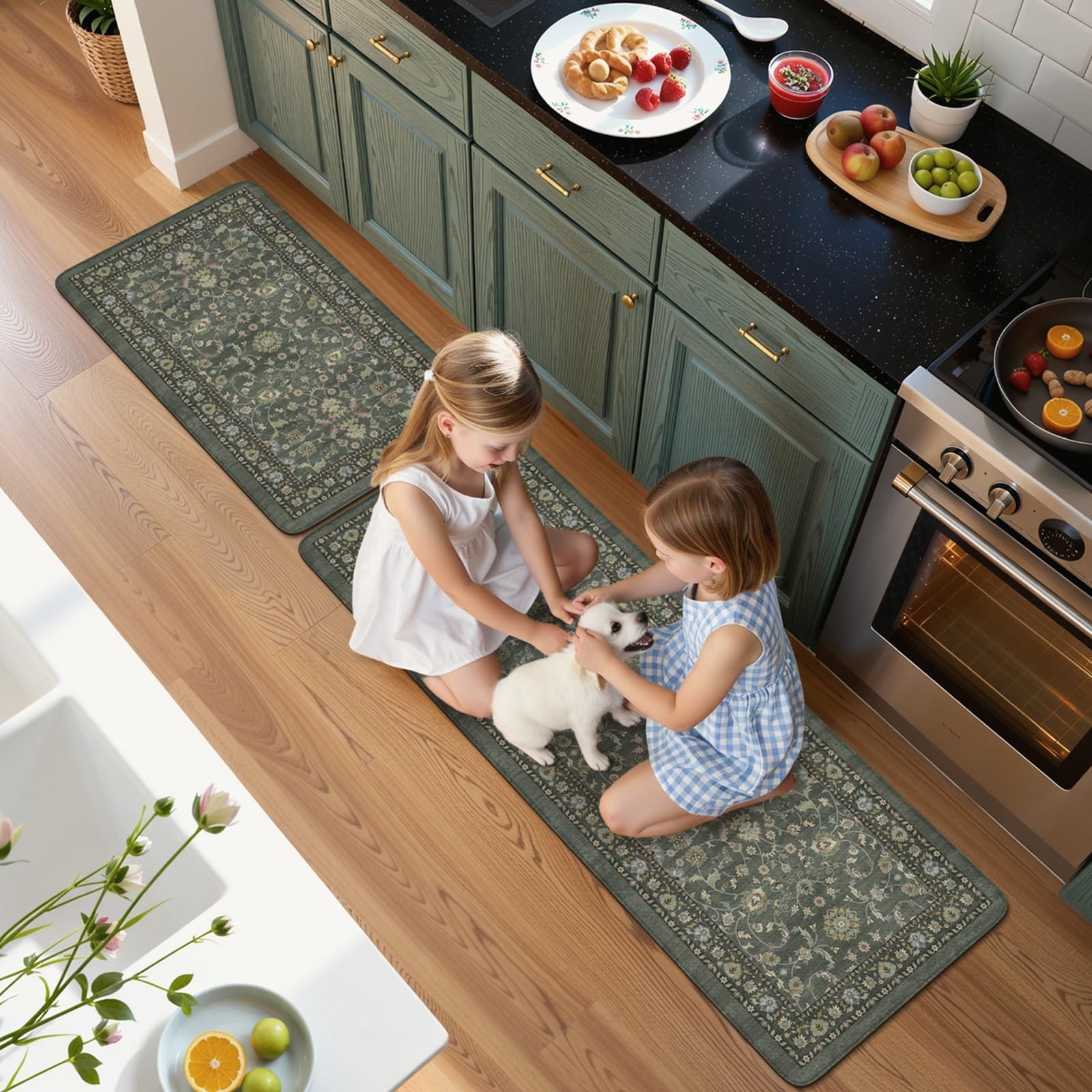 KIMODE Comfort Kitchen Mats 17.3" x 47"+ x 29"--0.47 inches, Dark Green