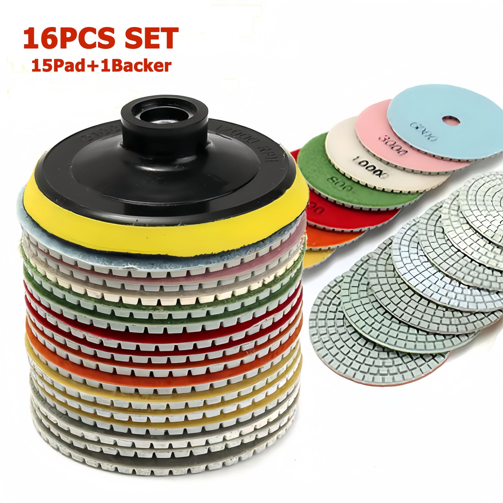 16pcs 4inch100mm Diamond Polishing Pad Wet/Dry for Granite Stone Concrete Marble