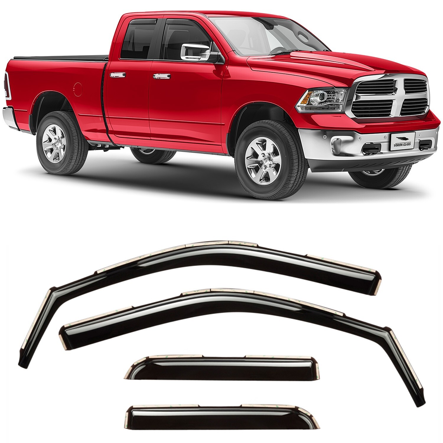 Sun Rain Visors Wind Rain Guards for 2009-2018 Dodge RAM Quad Cab In-channel
