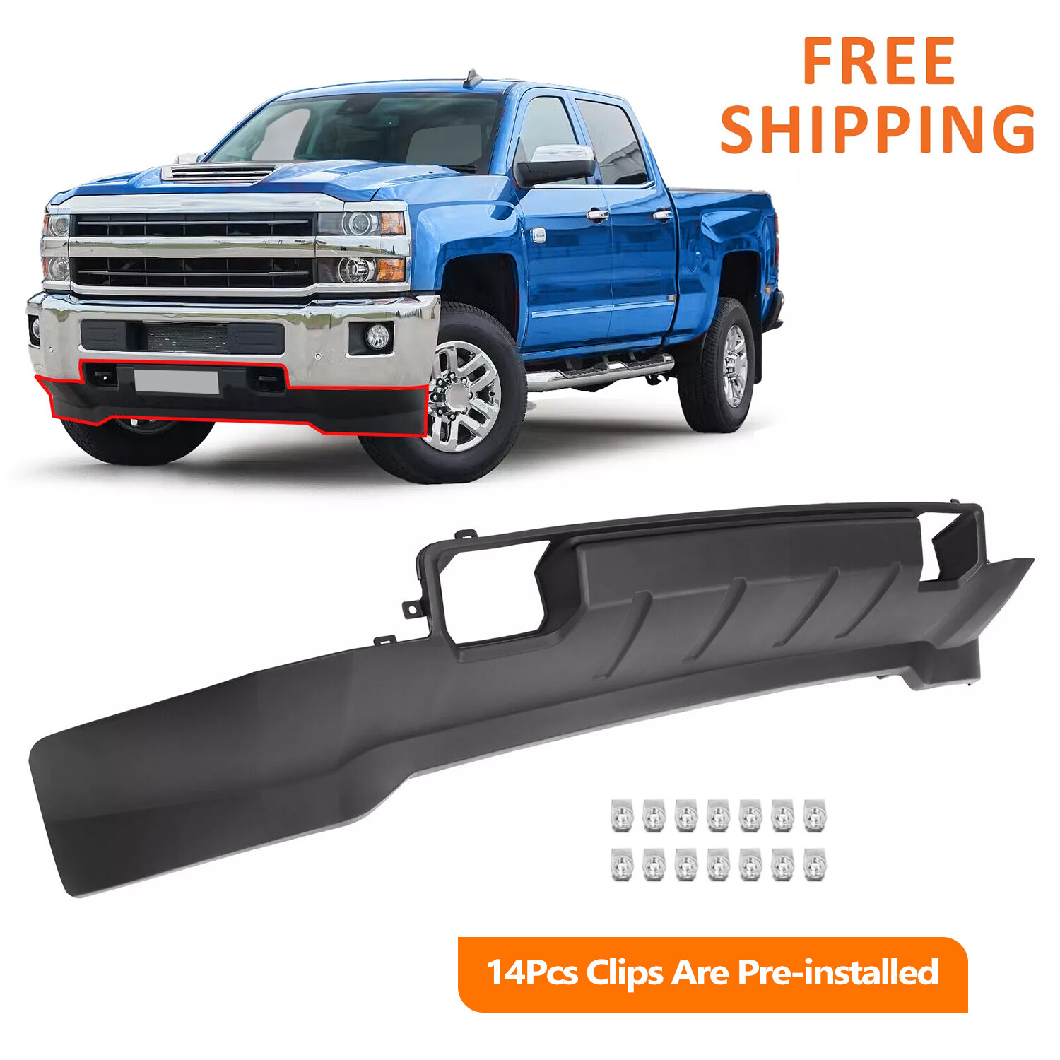 Air Dam Deflector Bumper Valance Panel For 2015-19 Chevy Silverado 2500HD 3500HD