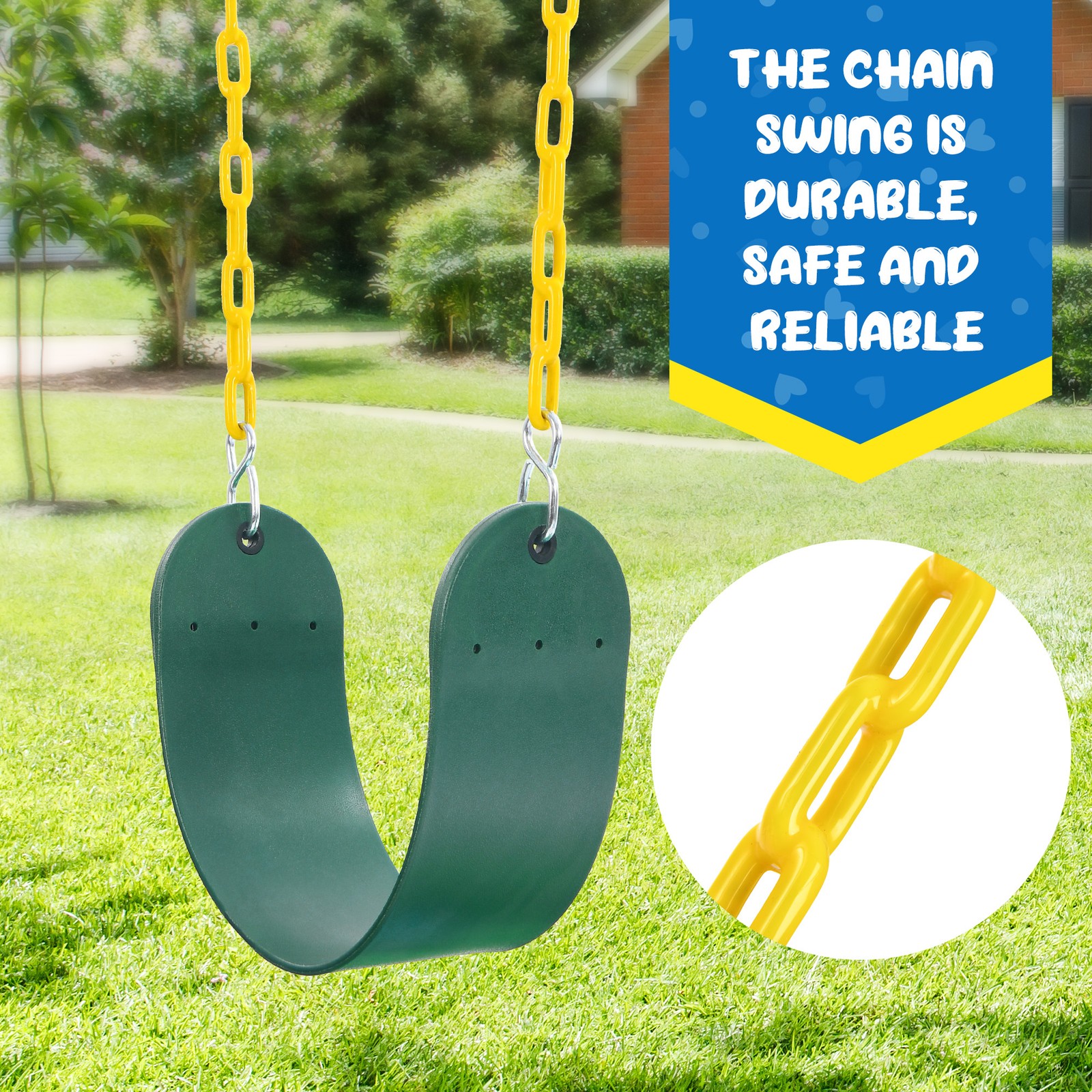 600lb 7.3ft Heavy Duty Frame Metal Swing Set w/3 Swings for Kids Outdoor Playset