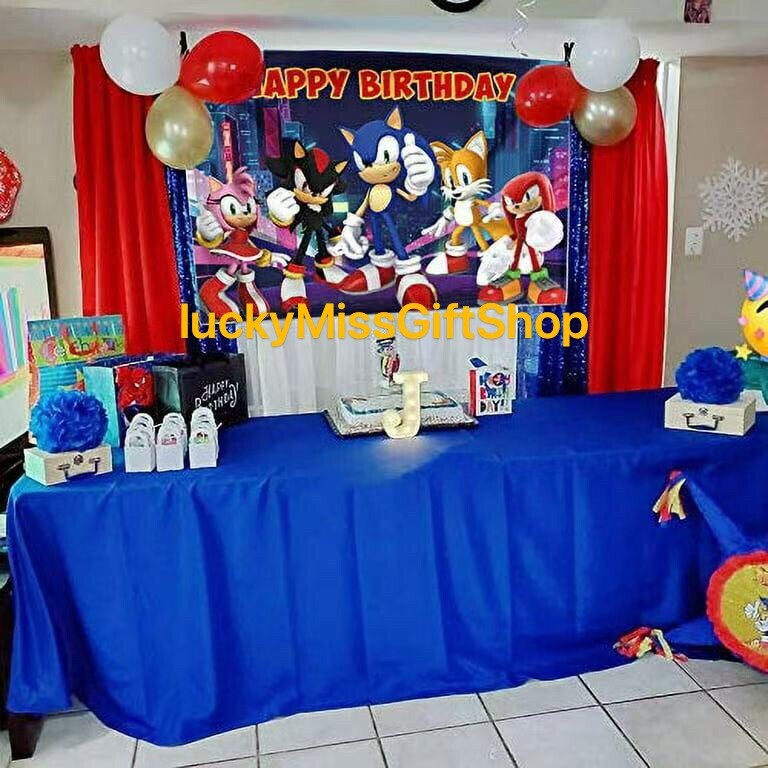 Sonic the Hedgehog Happy Birthday Backdrop 5x3.5ft Birthday Party Decoration