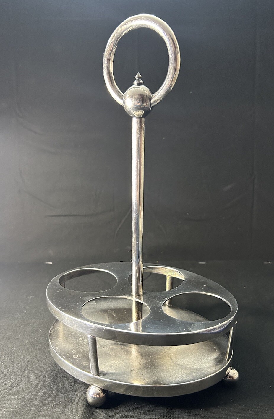 RARE Antique Manganese Glass Cruet Set Meriden Quadruple Plate Caddy c1900 READ