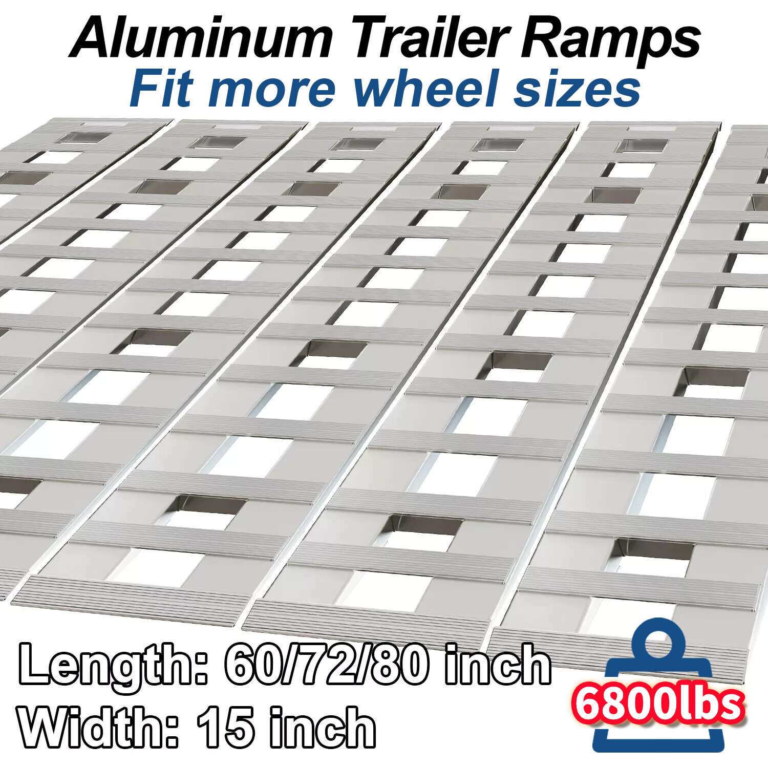 60/72/80" Aluminum Ramps 6000-7000 LBS For Truck Car Auto Trailer Ramps Hook End
