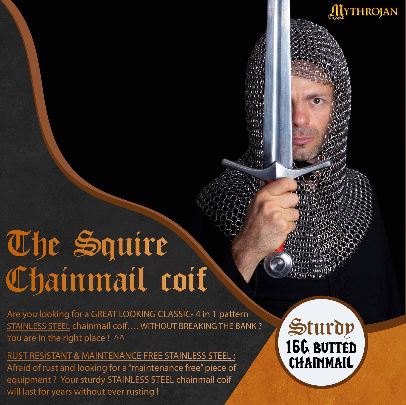 Medieval Chainmail Coif Butted Hood Stainless Steel Viking Knight Armor 16gauge