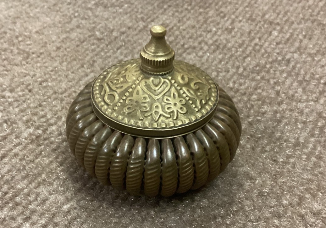Vintage Bronze Incense Burner Container with Lid Thailand Intricate Design Small