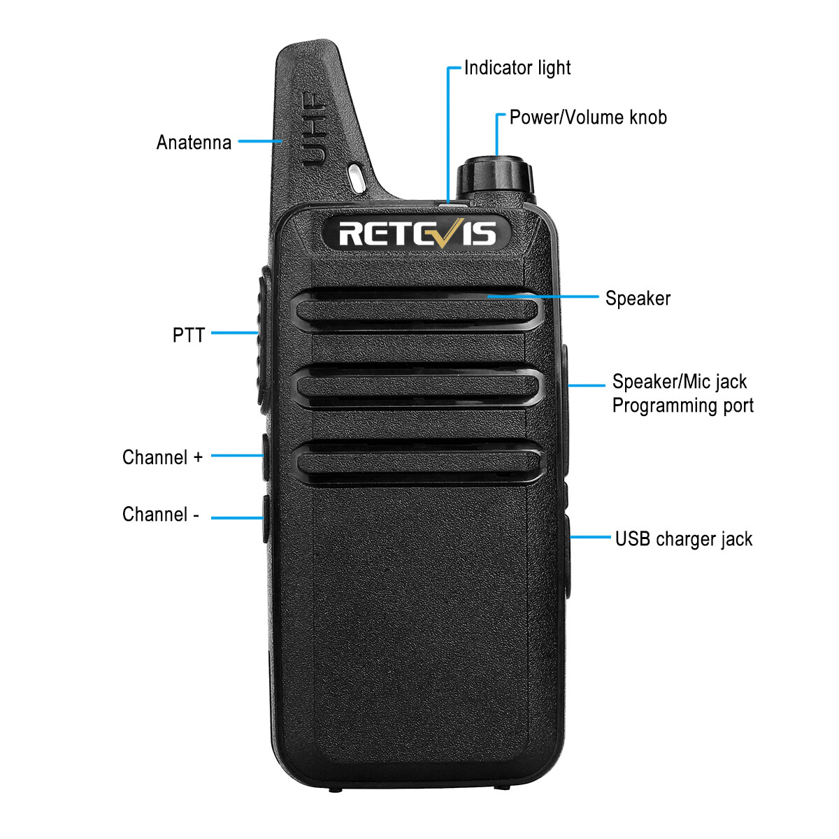 2Pack Retevis RT22 UHF Walkie Talkies Two Way Radios for church/School