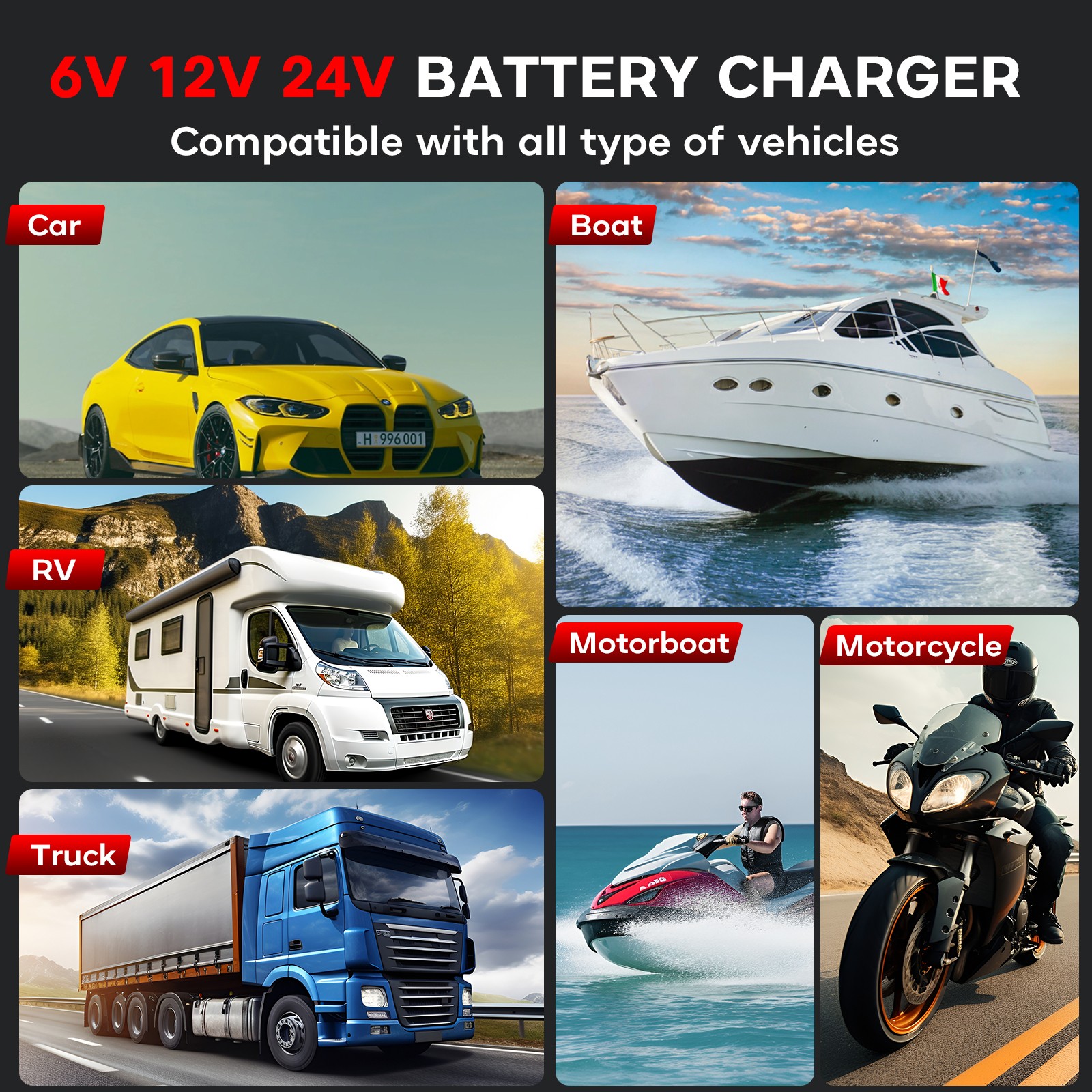 40-Amp Battery Charger, 12V/24V Lead Acid LiFePO4 Smart Battery Trickle Charger