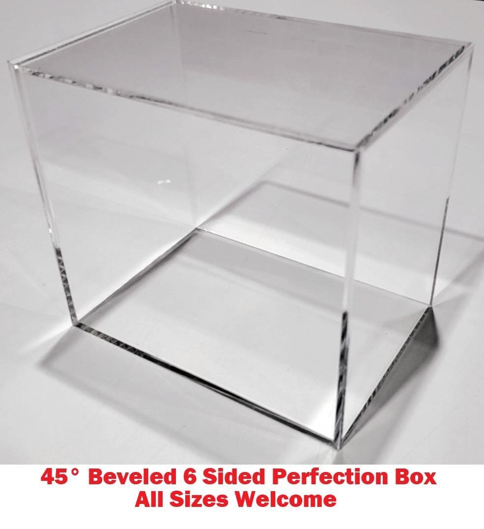 T’z Tagz Acrylic Cube – True Outer Dimensions – 45 Degree Seamless Display Box