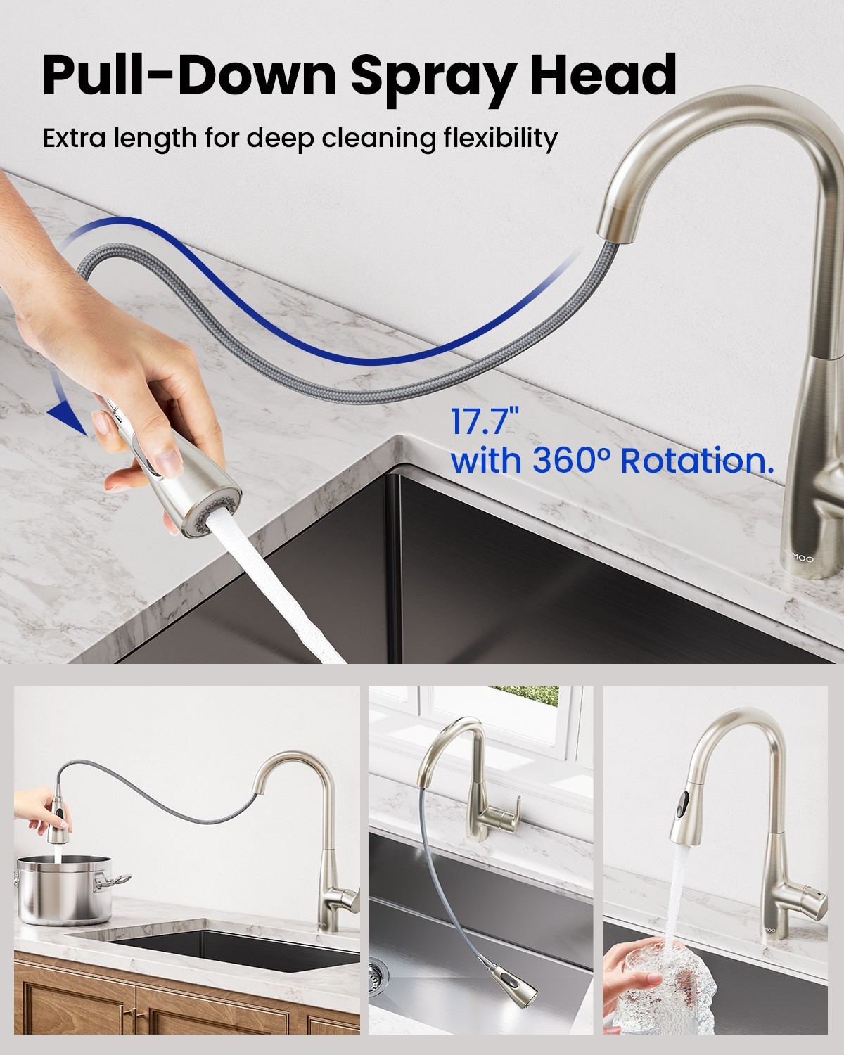 JOMOO Brushed Nickel/Chrome Kitchen Faucet, Pull Down Sprayer,Bar/RV