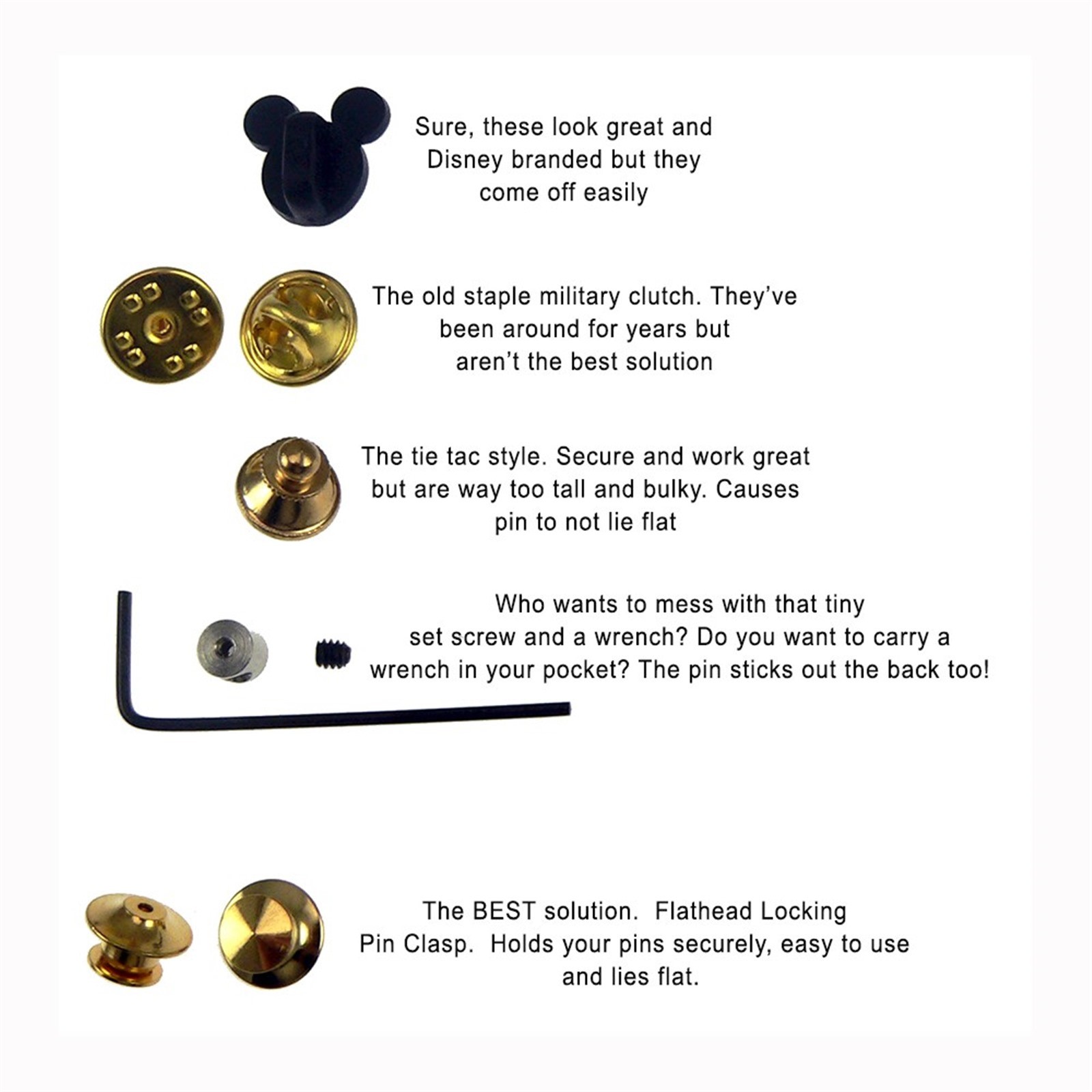 QTY 10-100 Locking Flathead Lapel Pin Back Clutch Clasp Fastener Military Sports