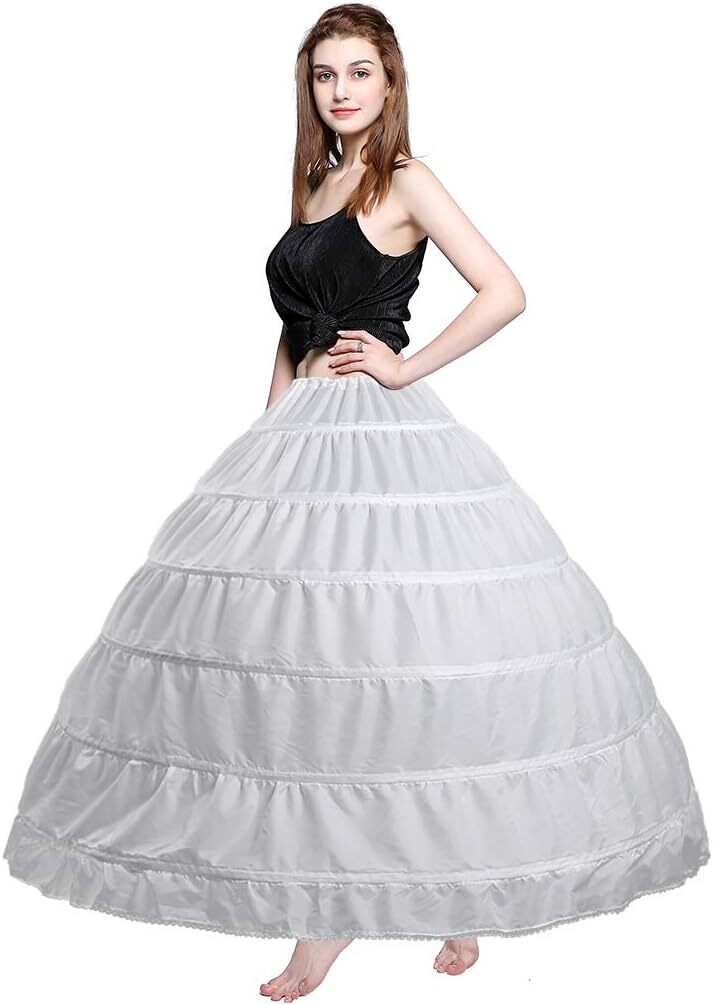 Full 6 Hoop Skirt Floor Length Crinoline Underskirt Wedding Dress Petticoat