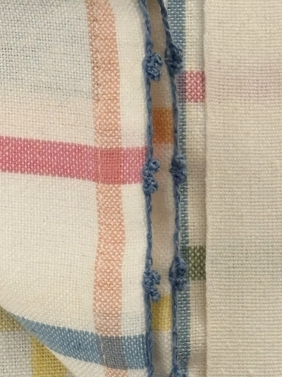 7pc Rachel Ashwell Farmhouse Pastel Plaid Round Tablecloth & Napkins - NWT