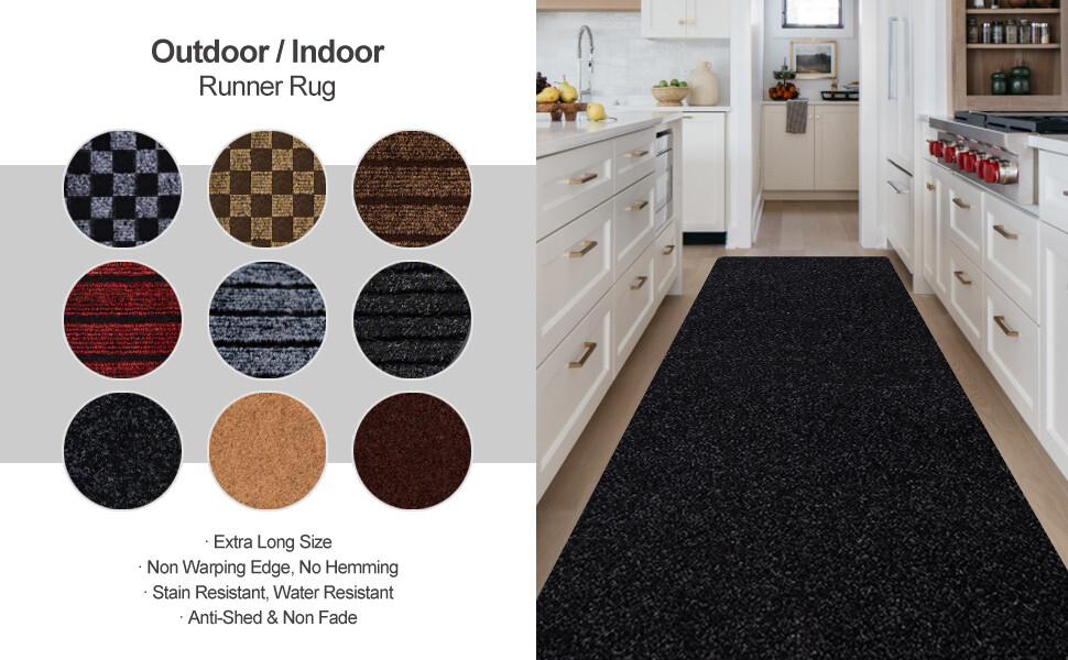 Black Runner Rug Hallway Non Slip Rubber Back Entryway Kitchen Runner Door Mat