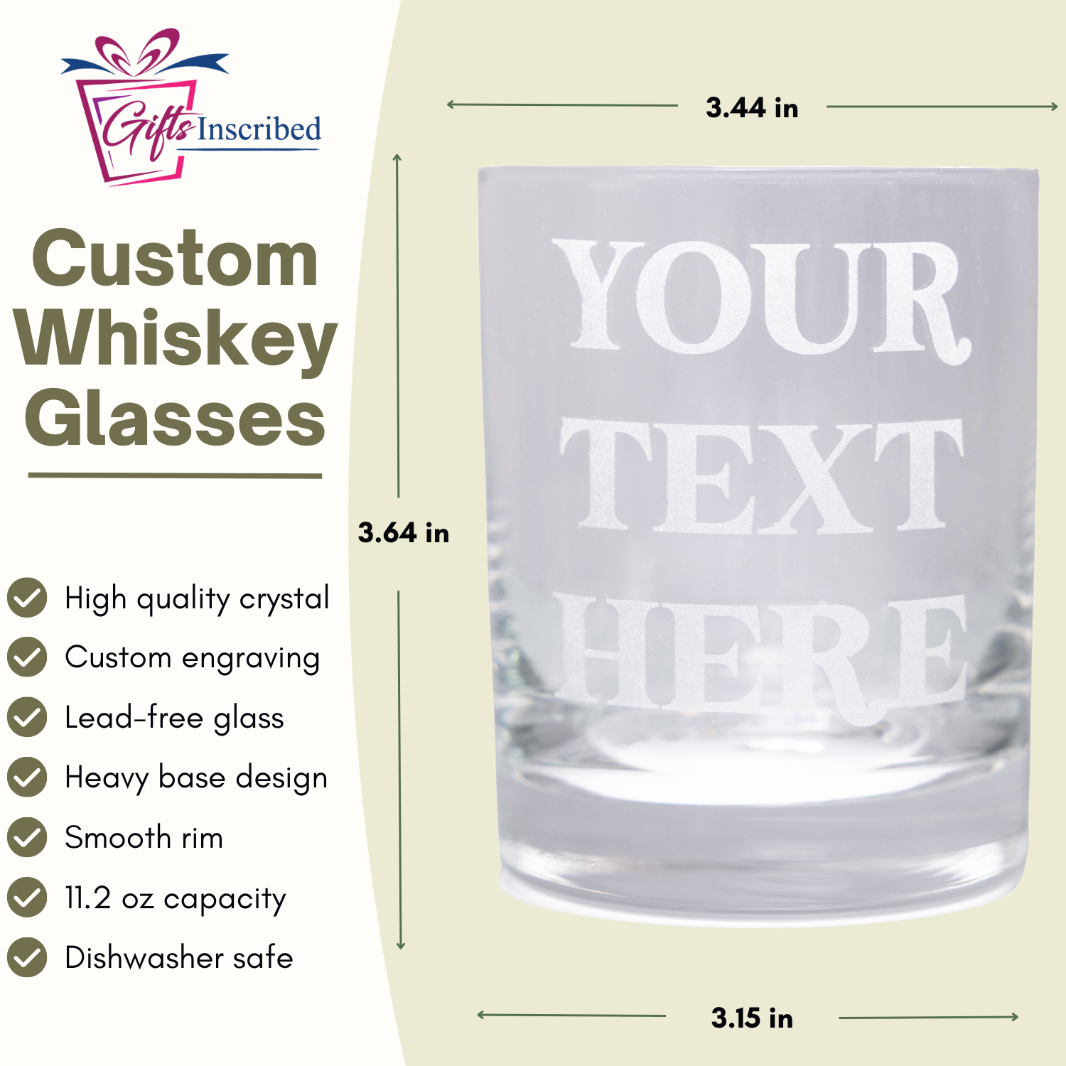 Custom Text Whiskey Decanter & Drinking Glasses Set - Engraved Whisky Glassware