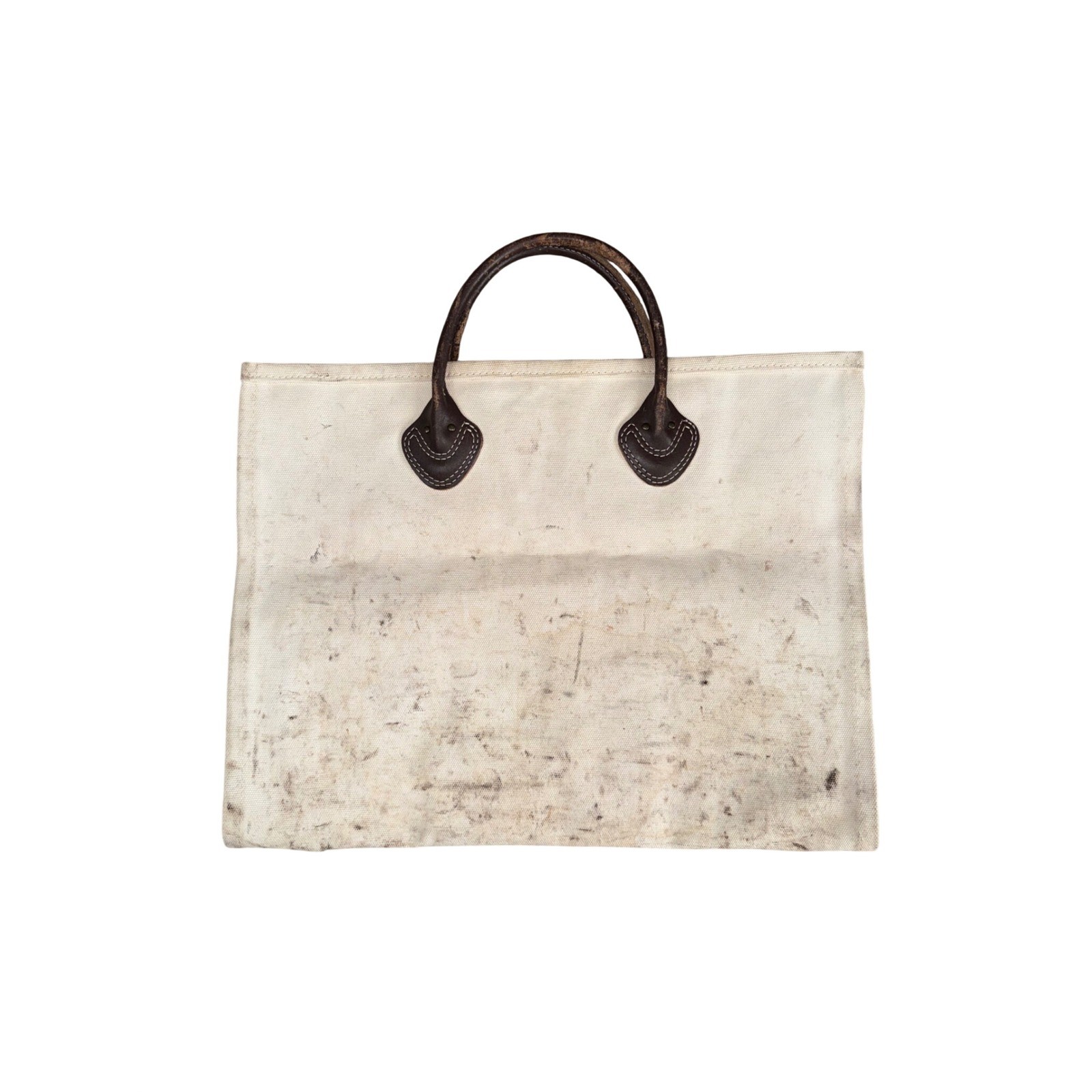 LL Bean Log Carrier Unisex Large Cream Fair Canvas Leather Handle Vintage Tote