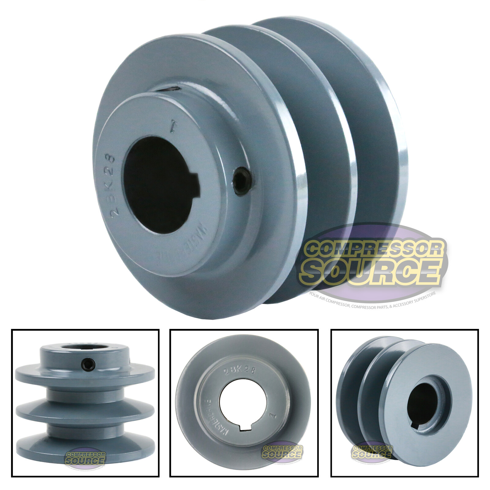 Cast Iron 3" Single Dual Groove V Style Belt B Section 5L Pulley w/ 1" Sheave