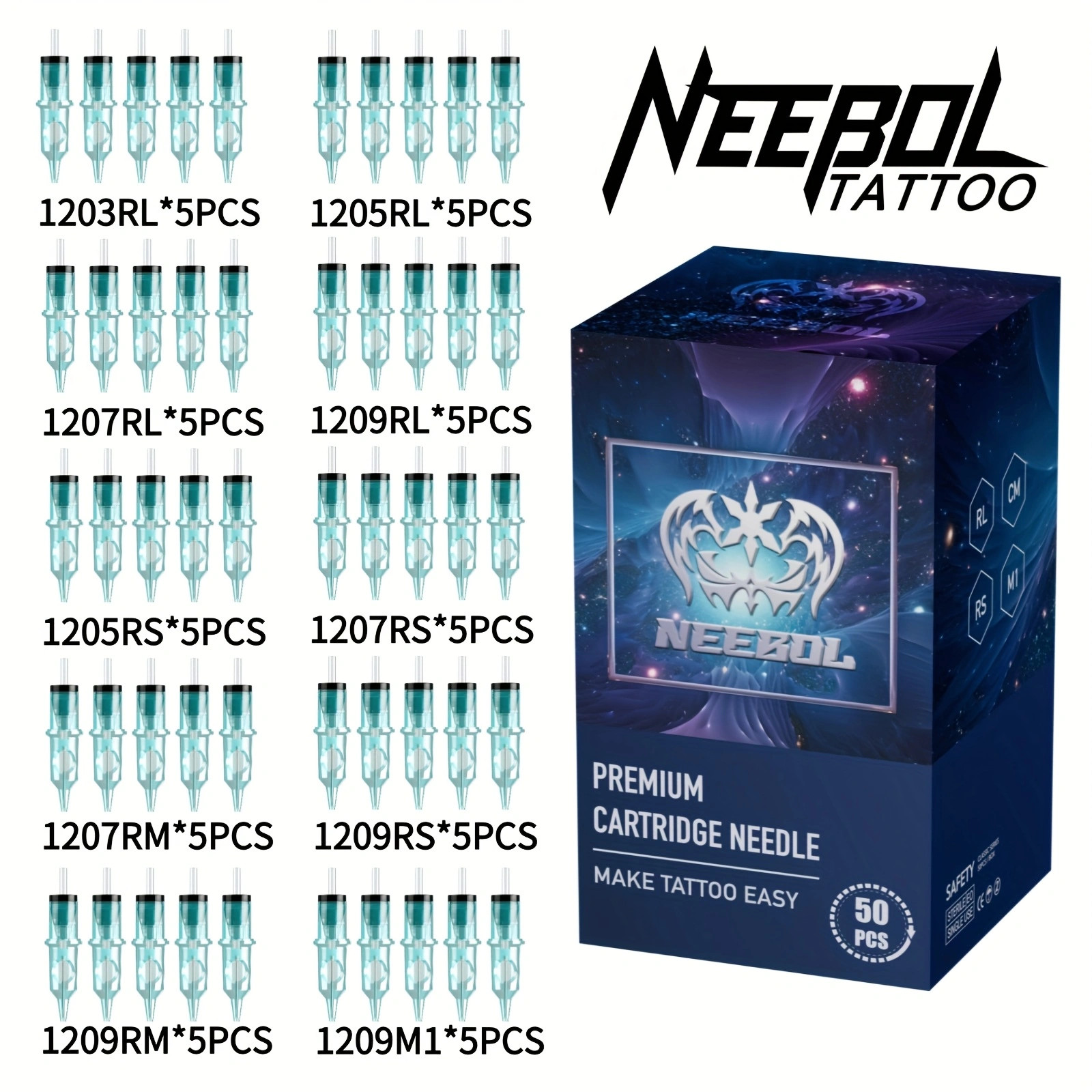 20-50Pcs Mixed Professional Sterile Tattoo Needle Cartridges Size RL RM RS M1
