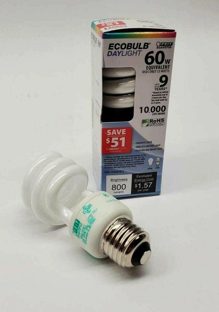 Feit Electric ESL13T/D 13 Watt Daylight Mini Twist Light Bulbs Lot of 4pcs