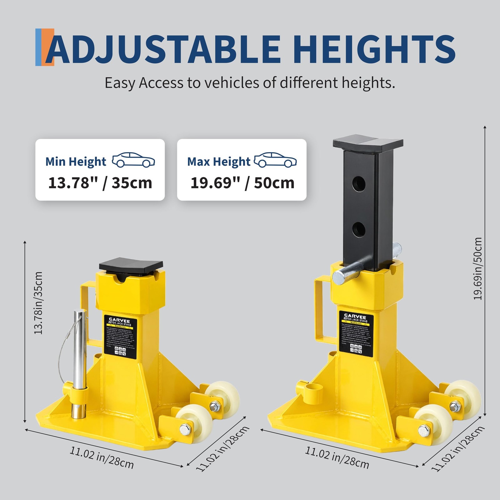 1 Pair 22 Ton Heavy Duty Car Jack Stand Pin Type Adjustable Height with Lock